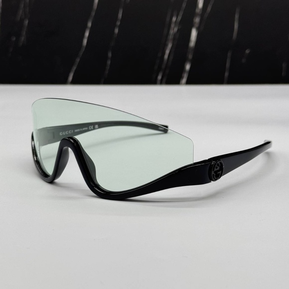 NEW GUCCI SHIELD SUNGLASSES GUCCI GG1650S 005 BLACK GREEN WOMEN EYEWEAR - Picture 3 of 12